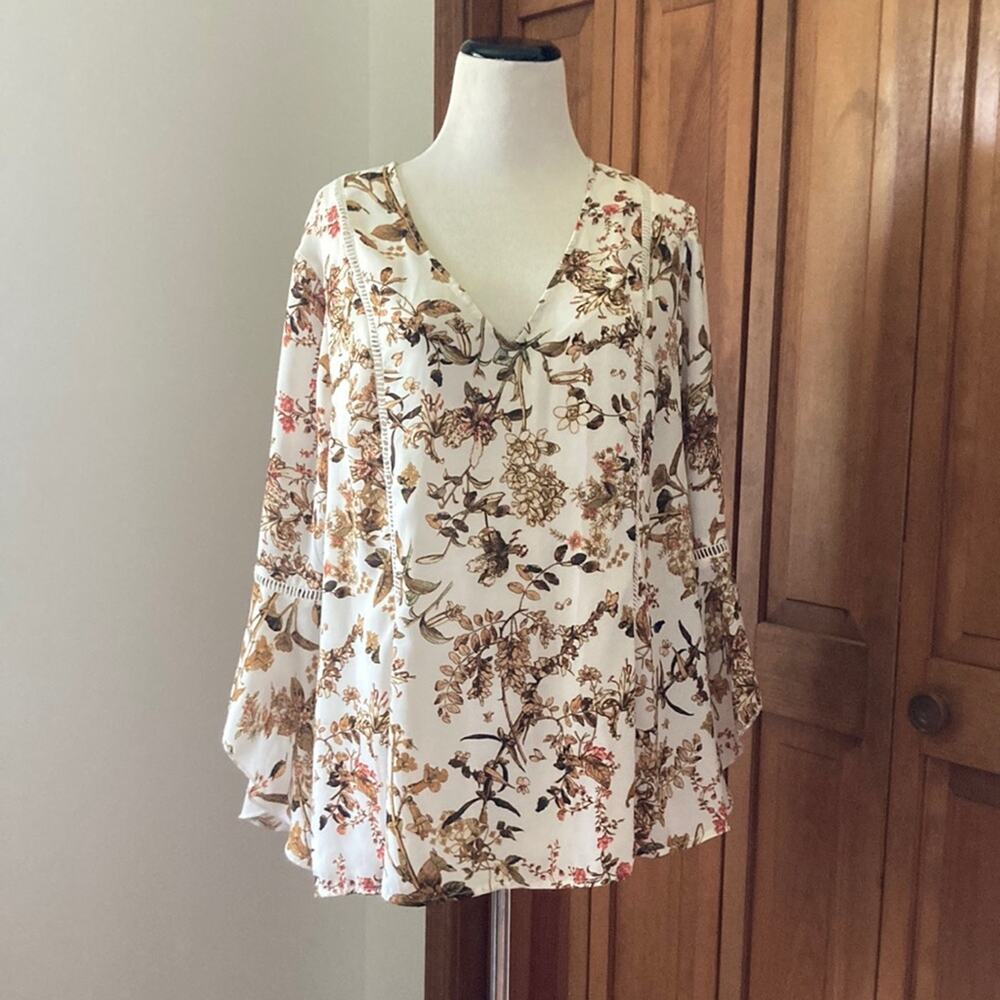 Bella & Sky Chiffon Botanical Print Tunic Top, Size XXL